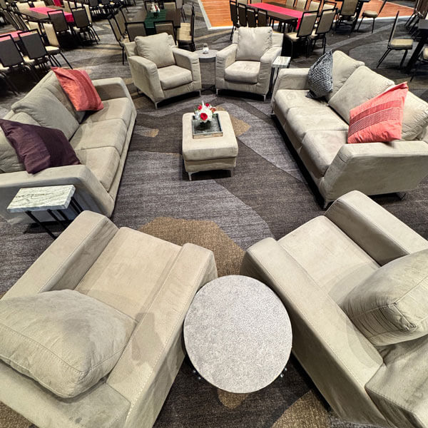 A circular lounge area in Dallas, TX, showcasing comfortable living room atmosphere