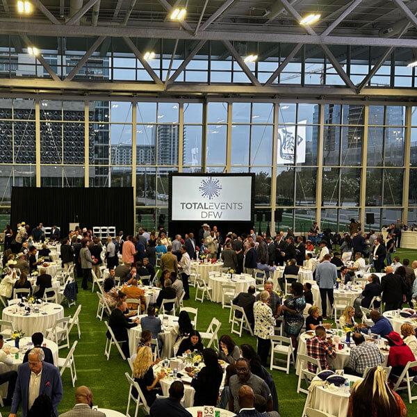 tables, chairs, and linen rentals available for corporate events by booking with Total Events DFW