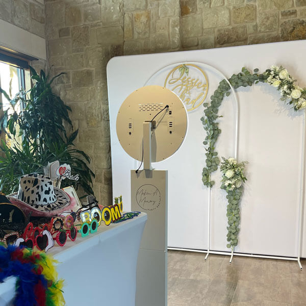 A beautifully decorated wedding photo booth, enhancing the wedding planning experience in Dallas, TX