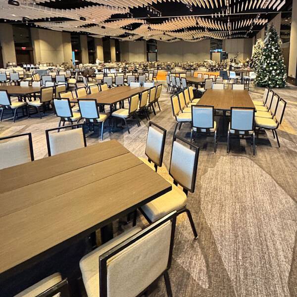 An Aerial View of Different Types of Tables Available for Rentals at Total Events DFW